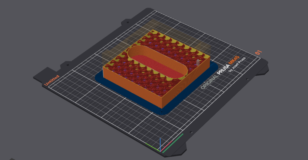 Aperçu d’une pièce sur mesure préparée dans un slicer d’impression 3D avant fabrication.